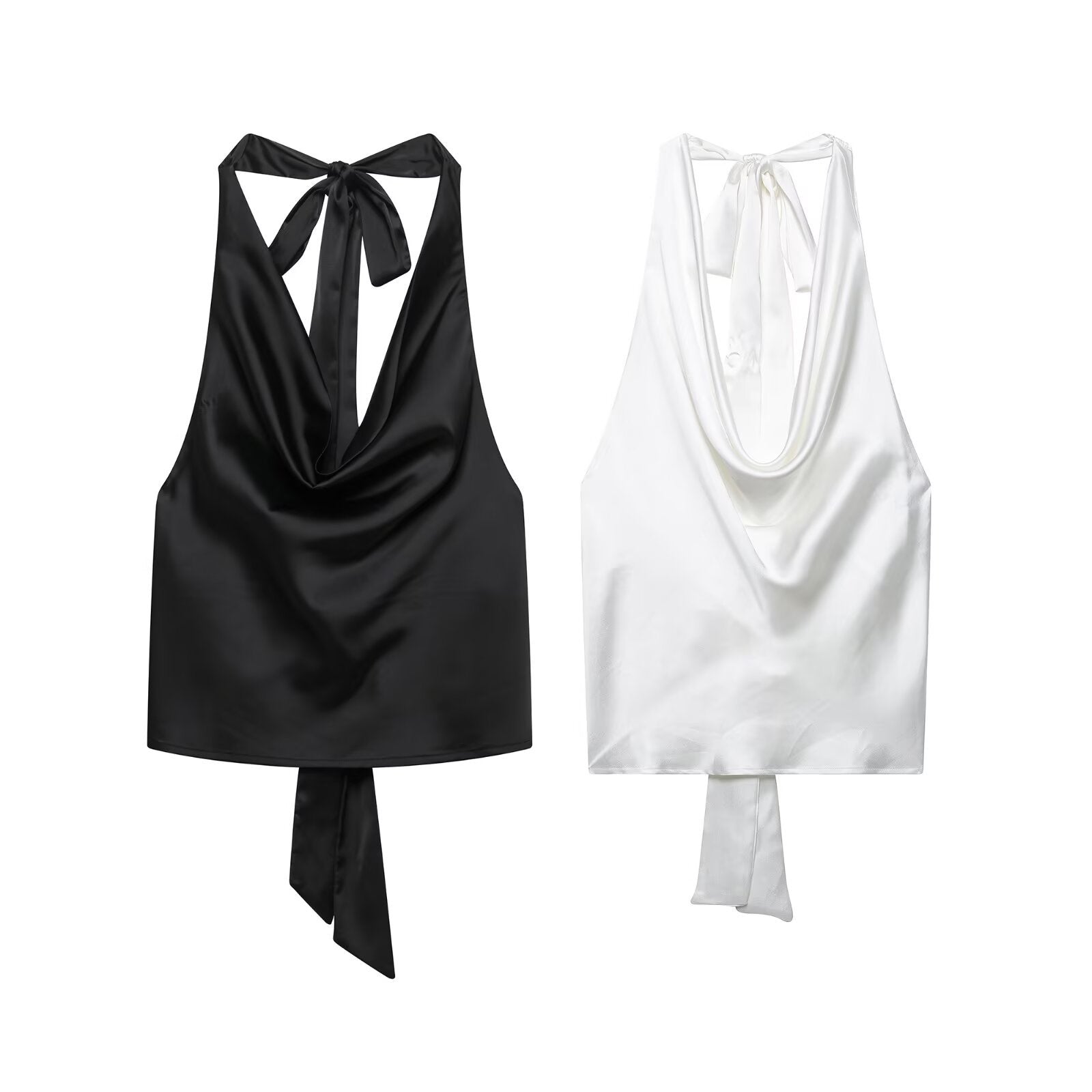 Sleeveless hanging neck collar silk textured vest top for women