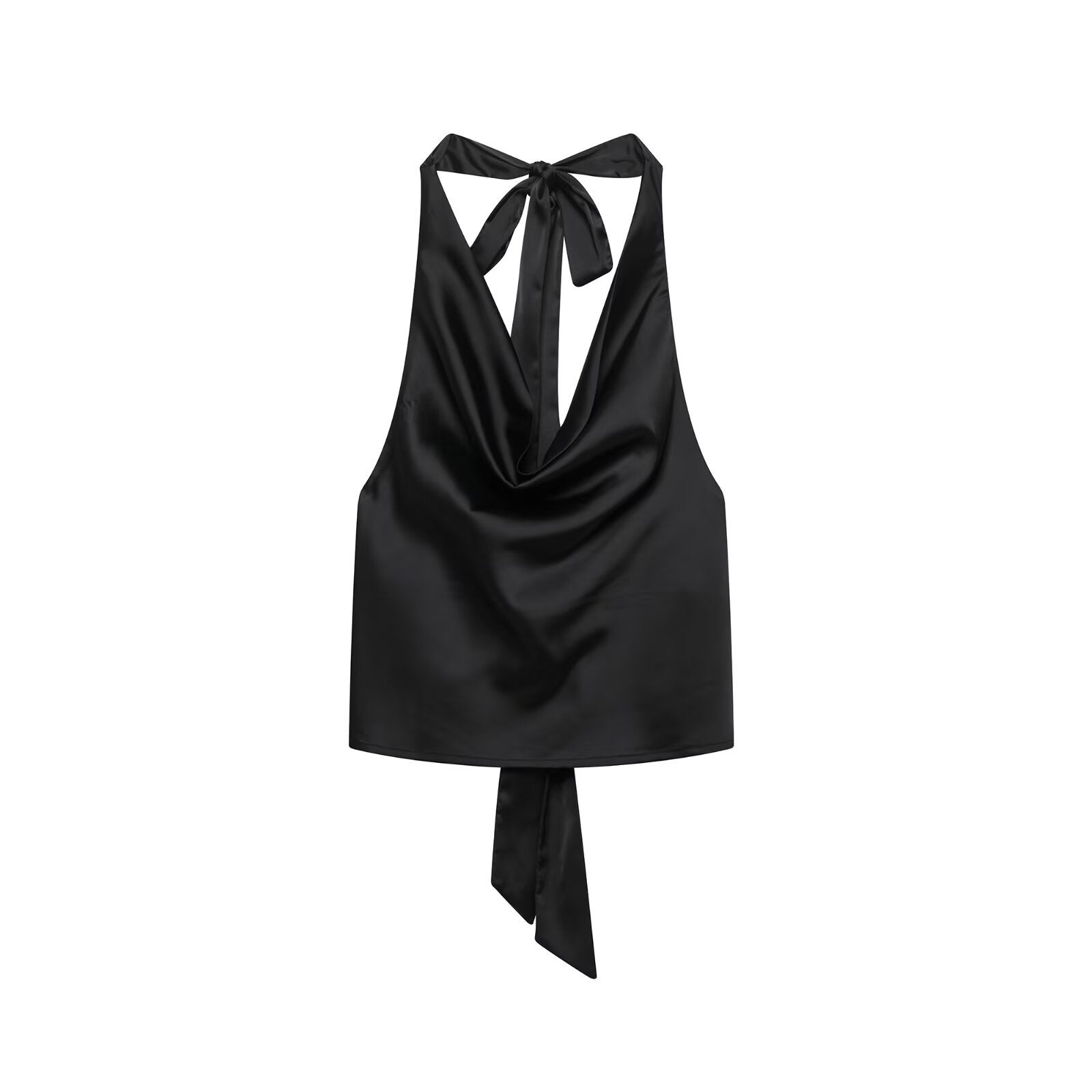 Sleeveless hanging neck collar silk textured vest top for women