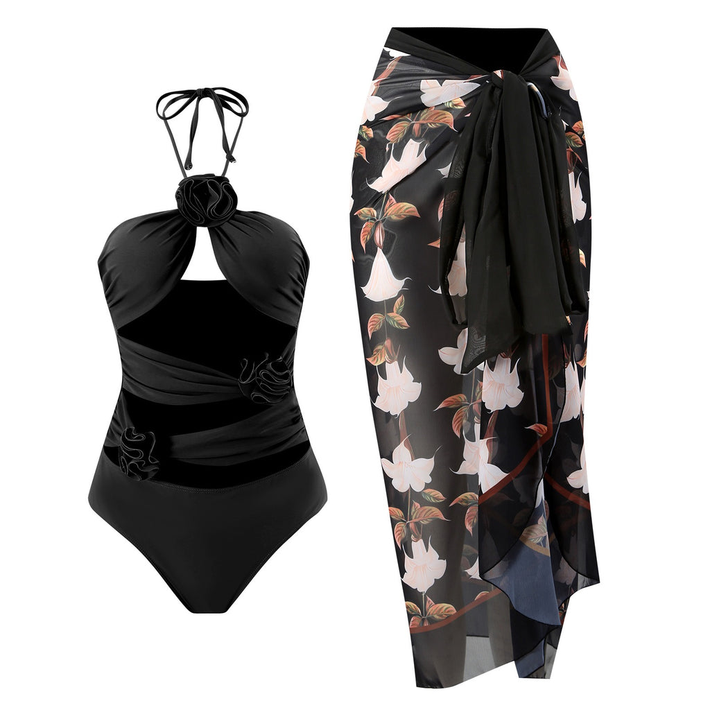 European and American One-Piece Conservative Belly Covering and Slimming Sexy Skirt Style New Swimsuit Women's Chiffon Beach Ski