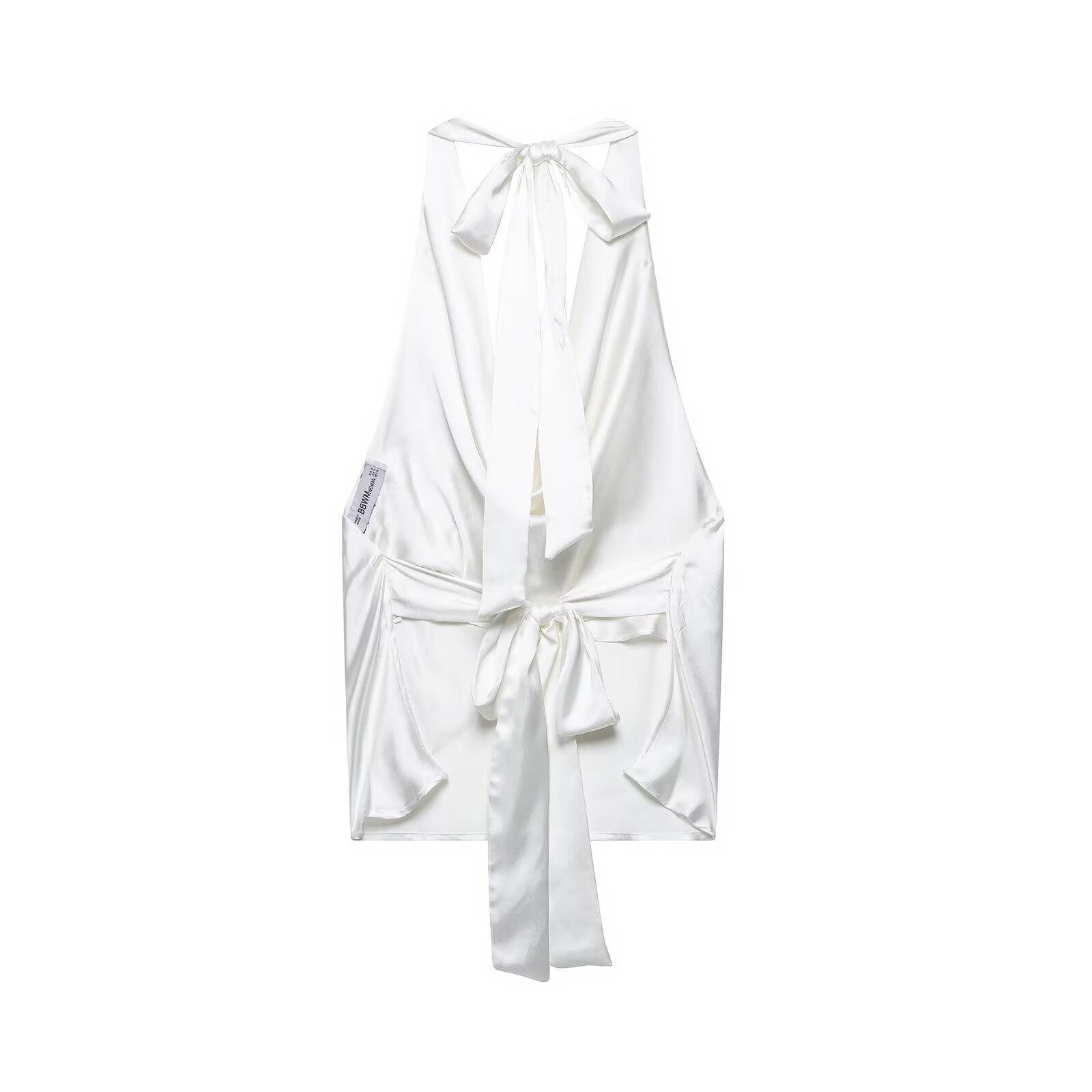 Sleeveless hanging neck collar silk textured vest top for women